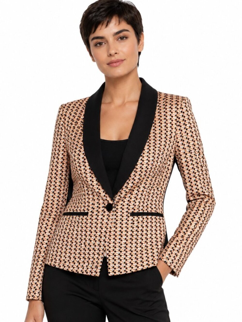 BCBGMaxAzria Sur Geometric Print Tuxedo Collar Blazer